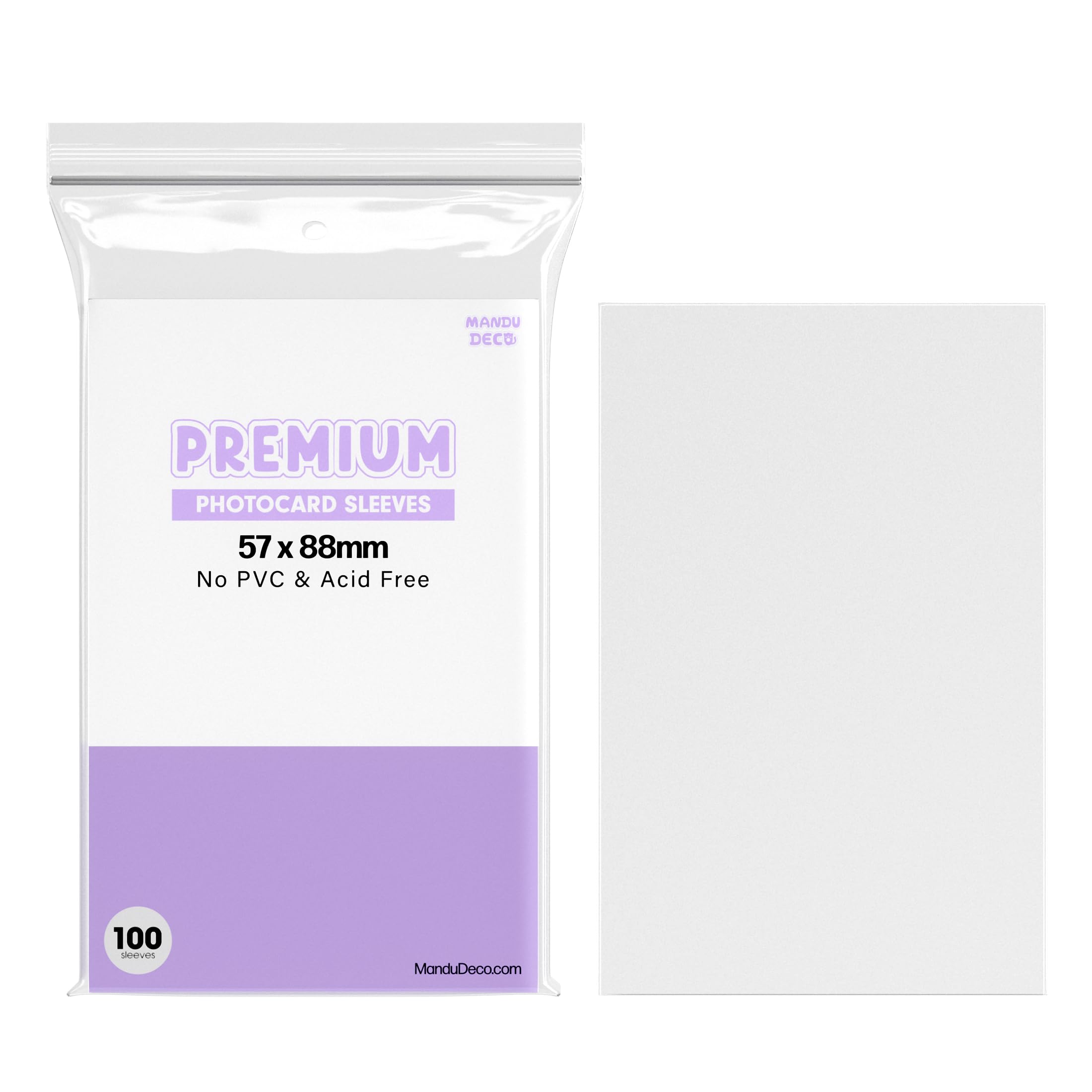 Photo 1 of Mandu Deco Kpop Photocard Sleeves Clear Polypropylene Card Protector for Albums Photocards, PVC Free and Acid Free, 100 Sleeves per Pack (57x88mm)