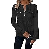peassa Womens Sweatshirts Casual Crew Neck Long Sleeve Quarter 1/4 Zip Quilted Pullover Lightweight Textured Solid Fall Tops