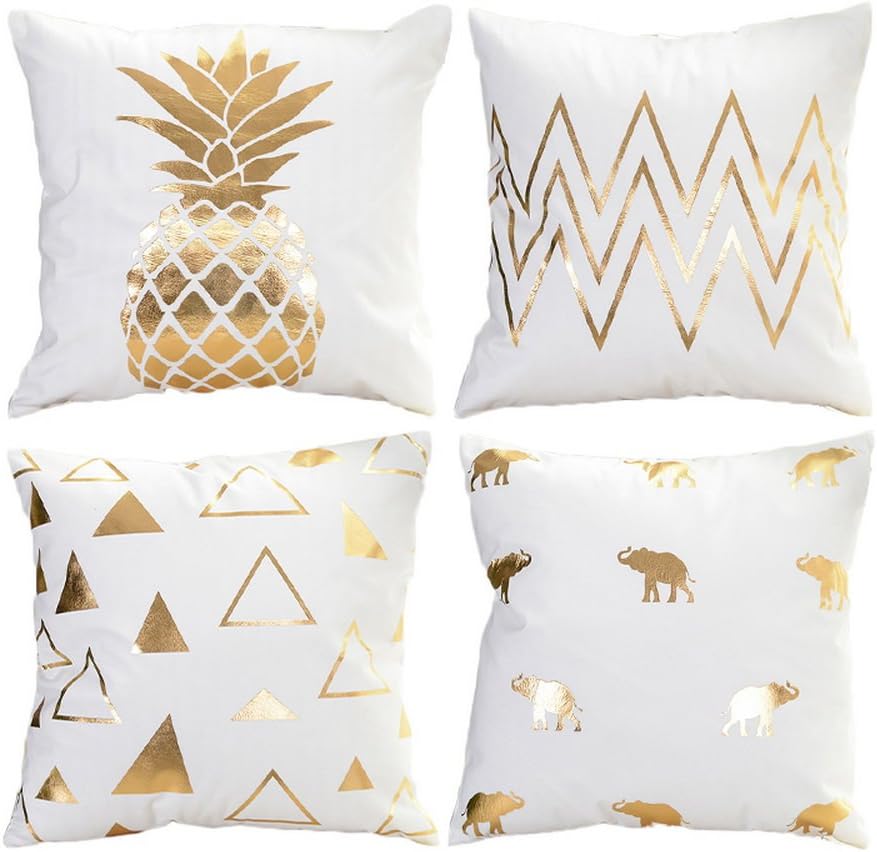JuneJour Set of 4/6 Throw Cushion Cover Pillow Cases Decorative Polyester Linen Square Single-sided Printing Pillow Covers for Home Office Sofa Couch Car 45 * 45cm (Geomertic, 18 x 18 inches)