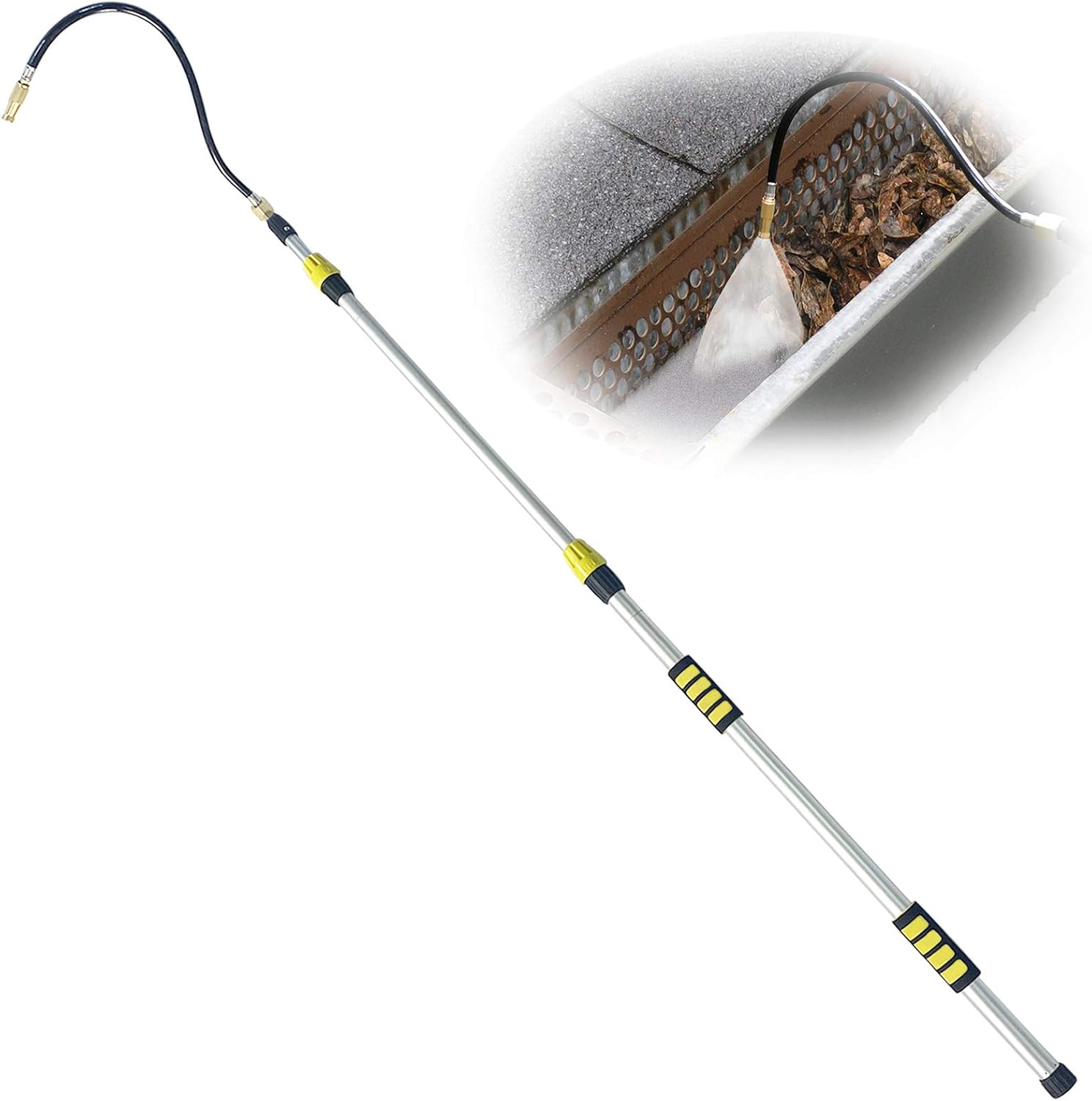 Buyplus Telescoping Gutter Cleaning Tool - 12 Foot Long Gutter Cleaners from The Ground, Extendable Gutter Cleaning Wand for Garden Hose, High Reach Gutter Cleaning Kit