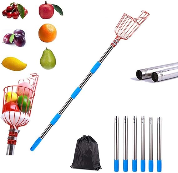 Professional Fruit Picker Basket with Telescopic Extension Pole,8ft TwistOn Fruit Catcher
