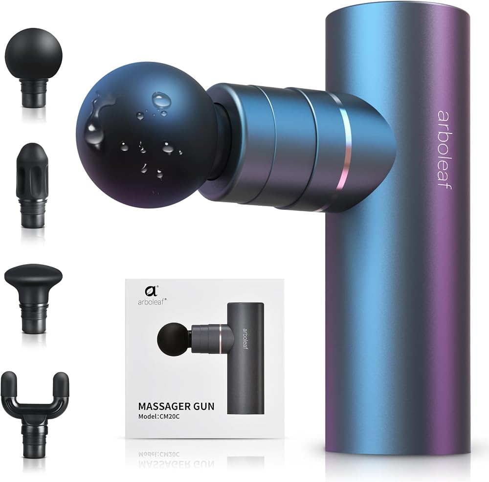 arboleaf Mini Massage Gun Deep Tissue 4 Heads 5 Speeds USB-C 60lb