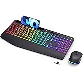 Wireless Keyboard and Mouse Combo - Dual System RGB Backlit Mouse and Keyboard,2.4G Rechargeable,Full-Sized Ergonomic Silent Design with Phone Holder for Windows Mac PC Laptop (Black-V1)