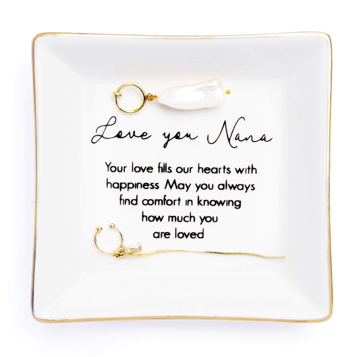 PUDDING CABIN Nana Gift – Trinket Dish with “Love You Nana, Your Love Fills Our Hearts” – Gift for Nana, Grandma – Birthday, Mother’s Day, Christmas, Thank You, Appreciation Gift – 4x4 Inch