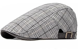 Anshili Men's Flat Cap Winter Newsboy Gatsby Plaid Cotton Blend Beret (Grey Summer)