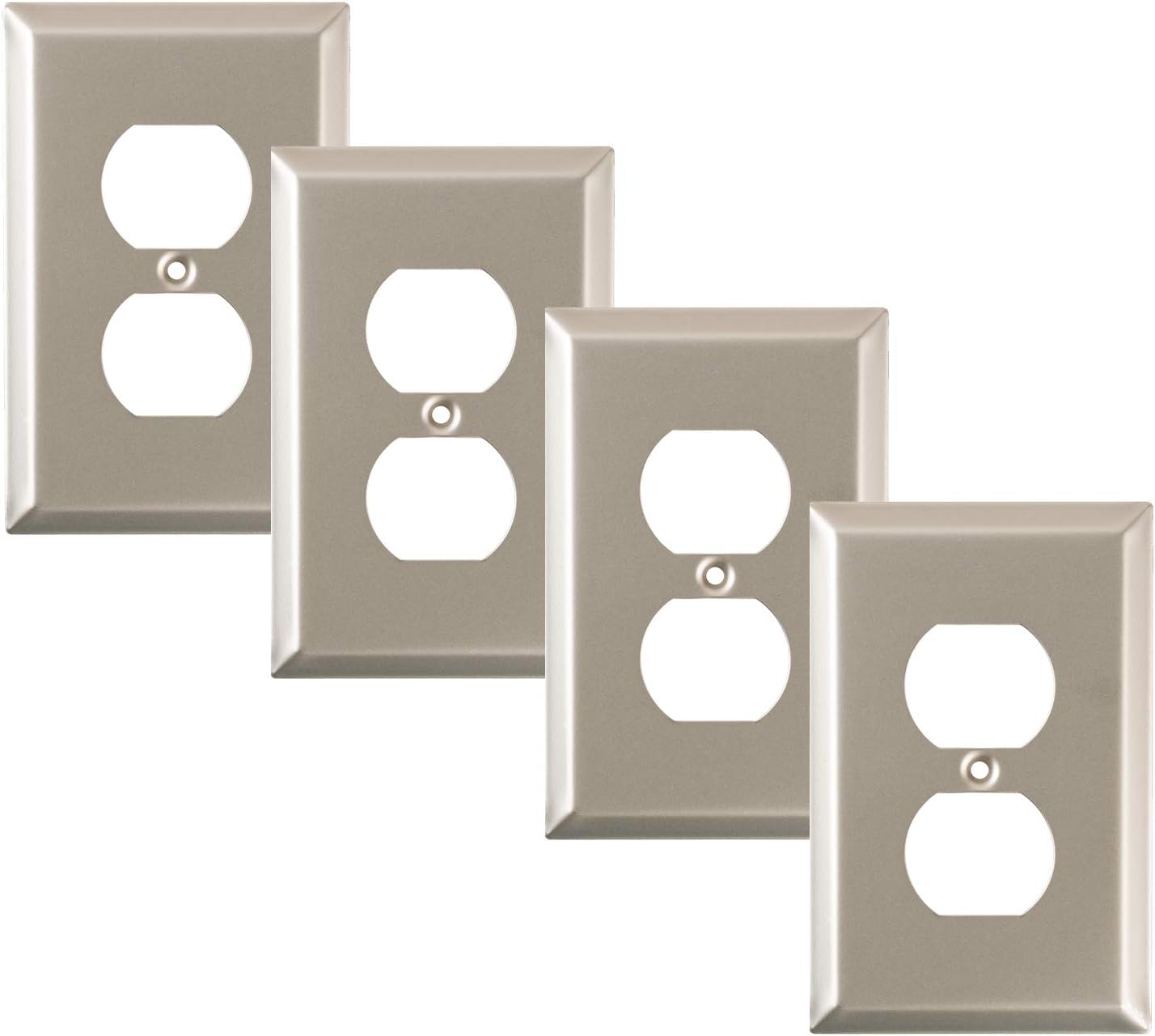 Pack of 4 Wall Plate Outlet Switch Covers by SleekLighting | Decorative Satin Nickel | Variety of Styles: Decorator/Duplex/Toggle & Combo| Size: 1 Gang Toggle - - 
