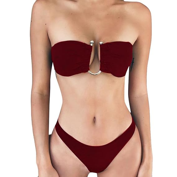 VEMOW 2019 Elegante Damen Frauen Set Push-Up Gepolsterter BH Strand Bikini Set Badeanzug Streifen Badebekleidung