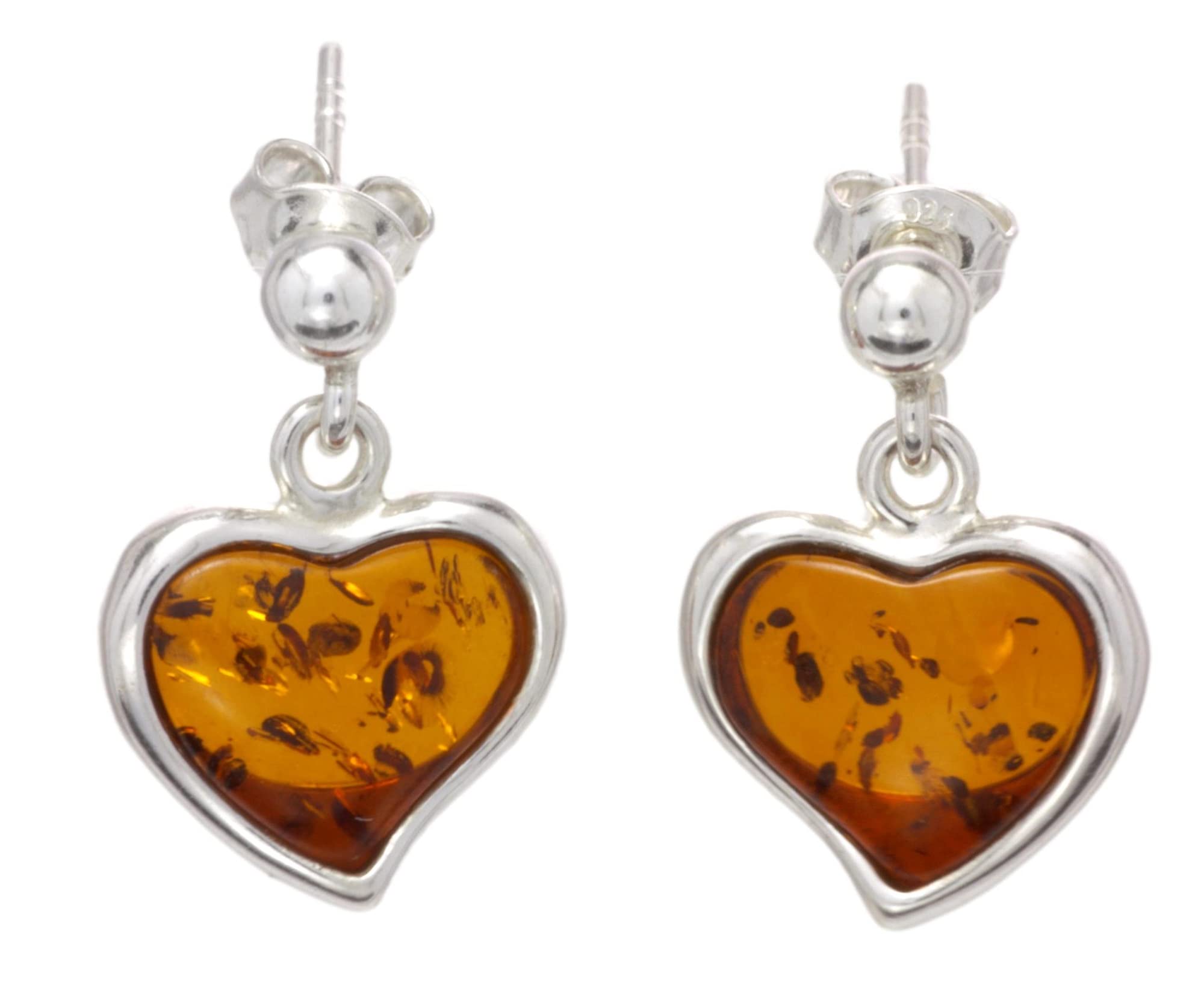 BALTIC AMBER STERLING SILVER 925 Earrings Heart Droop Dangle NATURAL Gemstone Amber Cognac Jewellery For Woman Earrings Sterling Silver