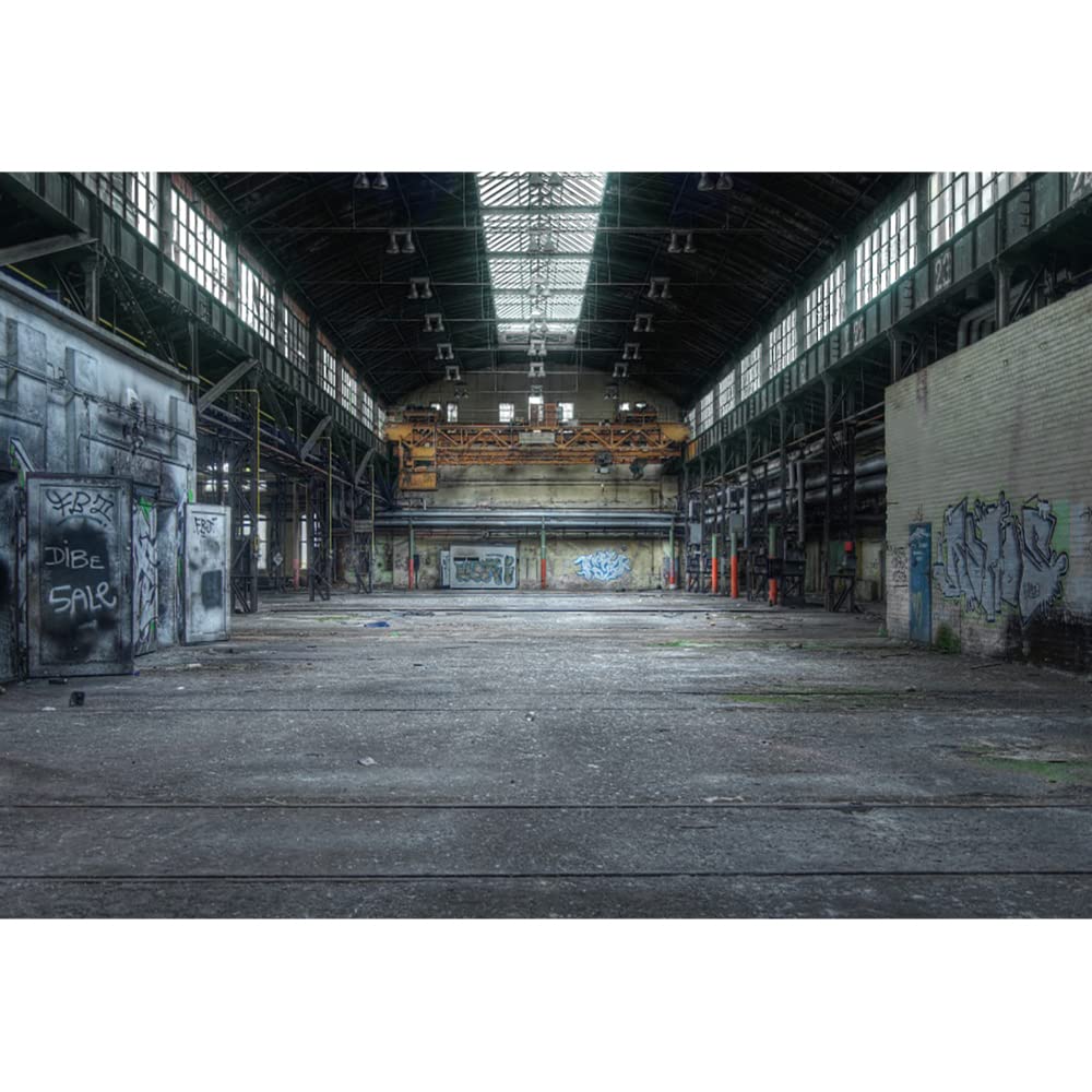 Aoihrraan 12x8ft Abandoned Factory Backdrop Empty Warehouse Ruins Shabby Industry Building Interior Photography Background Girls Boys Adults Retro Nostalgic Artistic Portrait Photo Studio Props