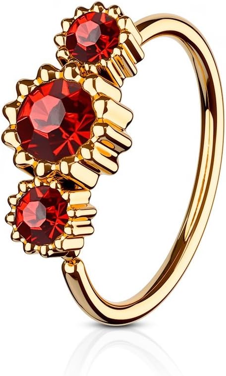 3 Round CZ Set Rose Gold IP Plated 316L Surgical Steel WildKlass Hoop Ring for Nose & Ear Cartilage