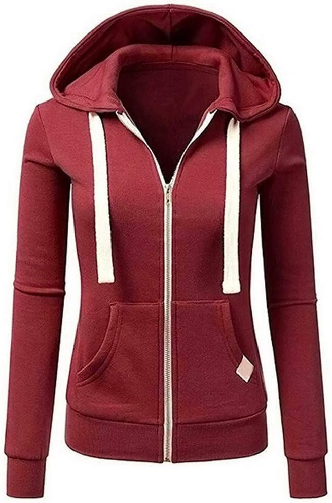 Miuye yuren Winter Womens Ladies Long Sleeve Solid Color Hooded Zipper Jacket Sweatshirts Womans Fashion Hoodies