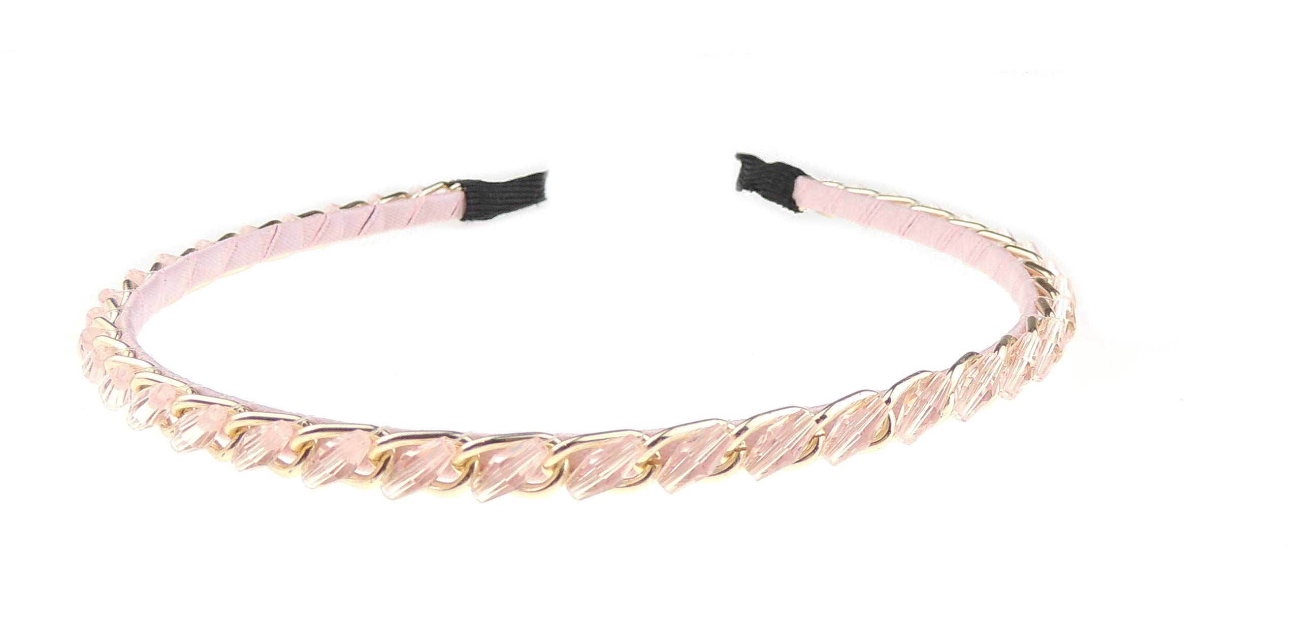 Womens Girls Sparkly Crystal Rhinestone Beaded Sparkly Narrow Wedding Formal Occasion Bridesmaid Christmas Birthday Pageant Evening Bridal Party Formal Alice Band Hairband Headband (Pink)