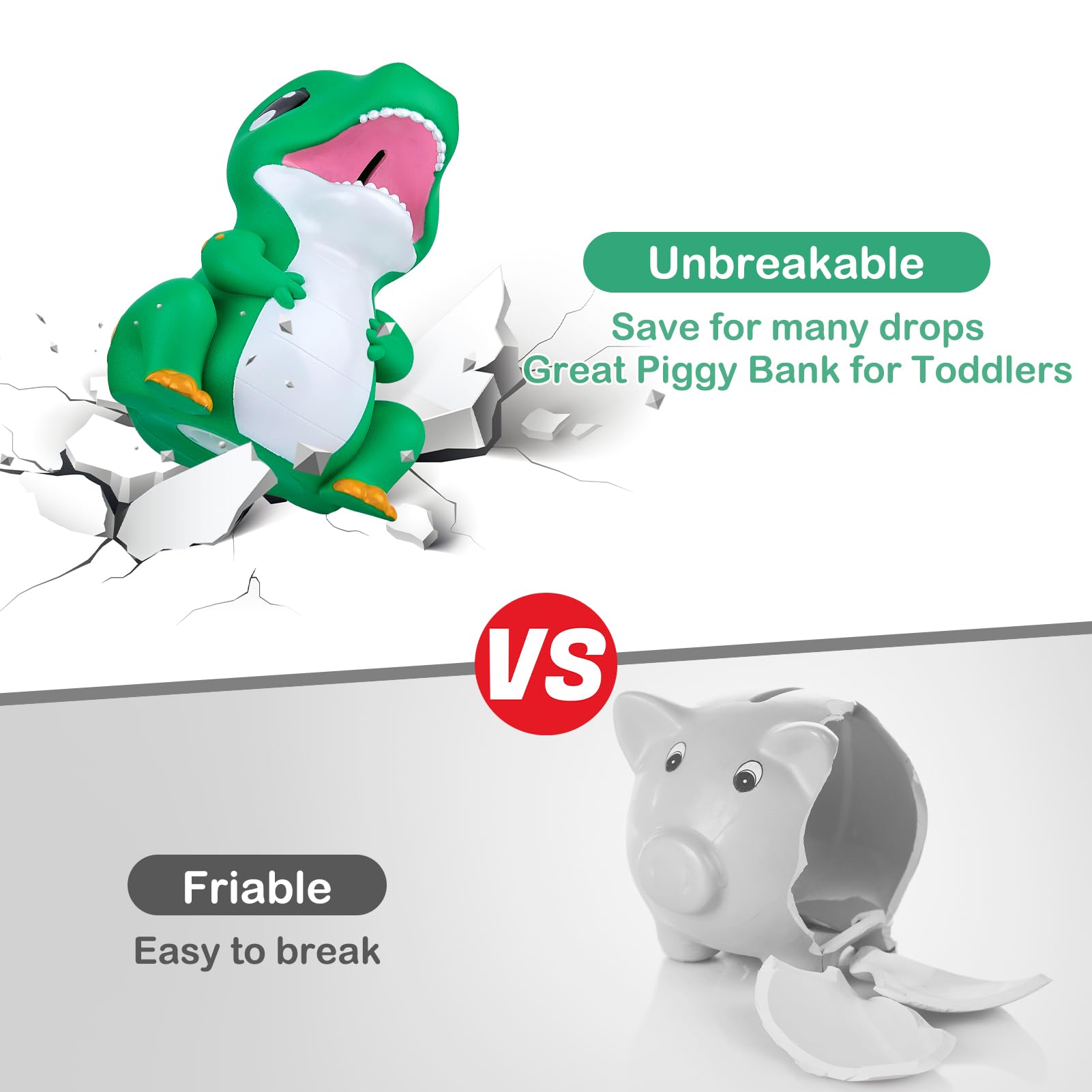 Dinosaur Piggy Bank for Kids Unbreakable Money Coin Bank for Boys Girls with DIY Stickers,Toddler Gifts for Birthday,Easter,Baby Shower,Green