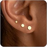 FISSEN JEWELRY Gold Flat Back Earrings for Women, 3Pairs 14k Gold Plated Flatback Stud Earrings Set, Tiny Hypoallergenic Cartilage Helix Tragus Piercing Earring Trendy Stuff Fashion Jewelry Gifts