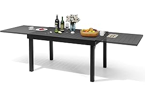 PATIOHIT Extendable Dining Table Aluminum 53"-106" Expandable Outdoor Dining Table for 6-10 Person All-Weather Black Outdoor Patio Table for Backyard Lawn Porch Garden