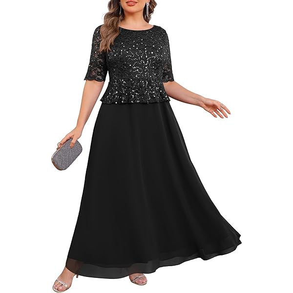 Amazon.com: Roaman's Women's Plus Size Sequin Lace Three Quarter Sleeve  A-Line Gown - 14 W, Gunmetal : Clothing, Shoes & Jewelry