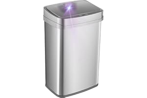 Ninestars Nova Series 13 Gallon Odor Elimating Automatic Kitchen Trash Can Automatic Odor Control Motion Sensor Garbage Bin, 50 Liter Smart Opening Stainless Steel, Silver