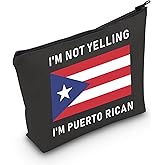 LEVLO Funny Puerto Rico Cosmetic Bags Souvenirs I'm Not Yelling I'm Puerto Rican Makeup Bags Puerto Rican Root Flag Travel Gifts (Puerto Rican+black)