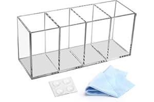 Ouskr Acrylic Pen Holder 4 Compartments, Clear Acrylic Pencil Holders for Desk, Makeup Brush Holder Cup Organizer, Pen Holder Stationery Storage Desktop Accessories for Office School Supplies