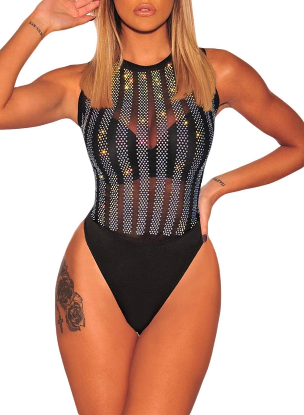 Womens Sexy Lace up Cap Sleeves Bodysuit Clubwear Tops