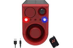 HULPPRE Solar Outdoor Motion Sensor Alarm with Ultrasonic-13 Sounds Including Dog Barking/Gunshot Sound,130db Loud Noise Maker,Support Recording,Support+/- Volume,Say Goodbye to The Intruders