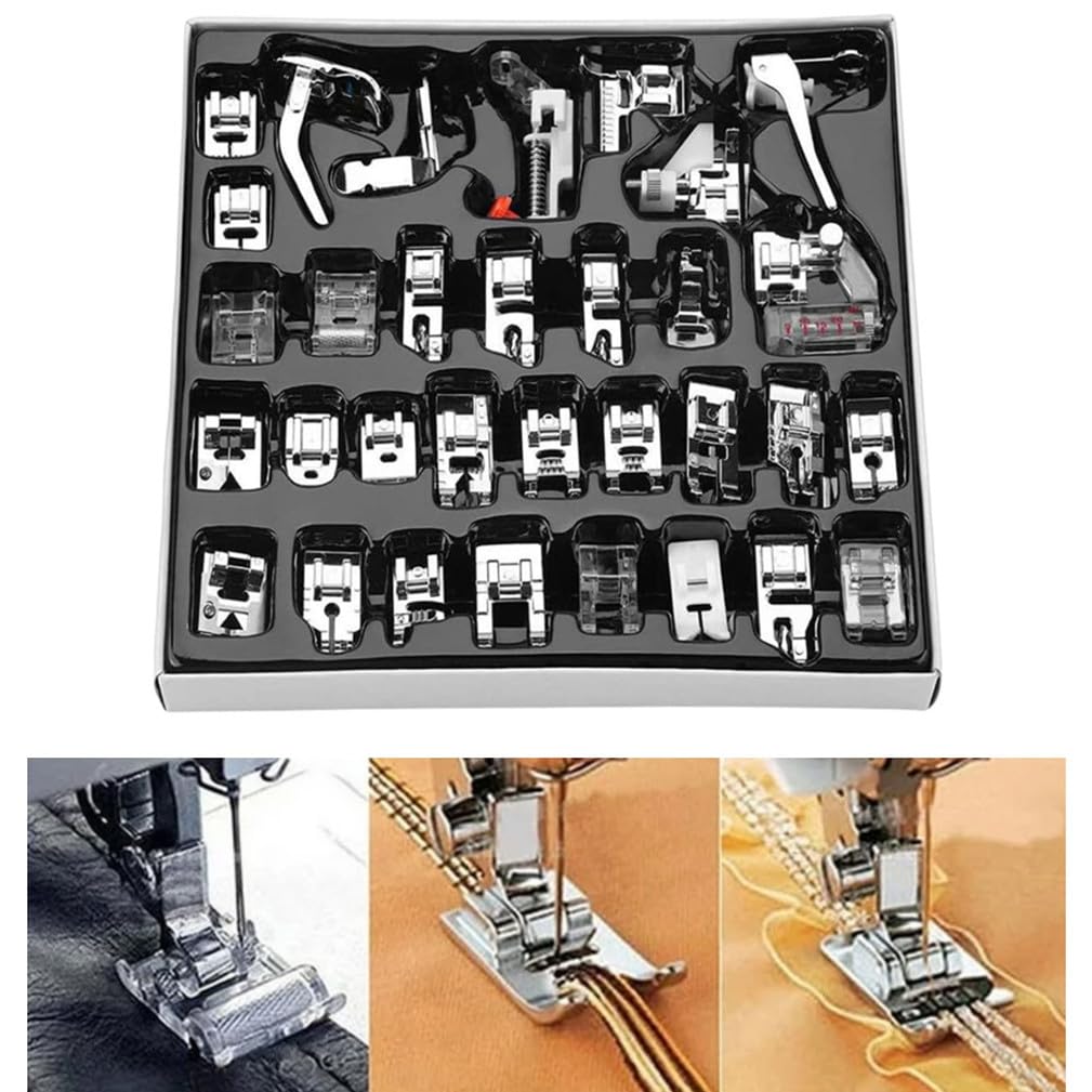 32Pcs Domestic Sewing Machine Presser Foot Feet Kit Set Fits for Brother, Baby Lock, Singer, Elna, Toyota, New Home, Simplicity, Janome, Kenmore Sewing Machine