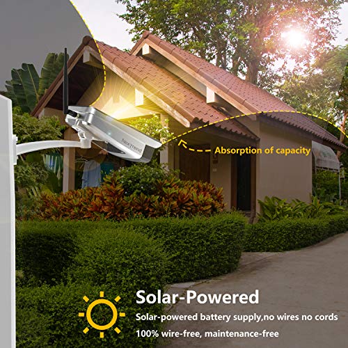 Solar Powered Battery Security Camera, NexTrend Outdoor 1080P Home Wireless WiFi IP Cam w/Build-in 6600mAh Battery, PIR Alarm Alerts, Night Vision, Two-Way Audio, Support TF Card& Cloud Service