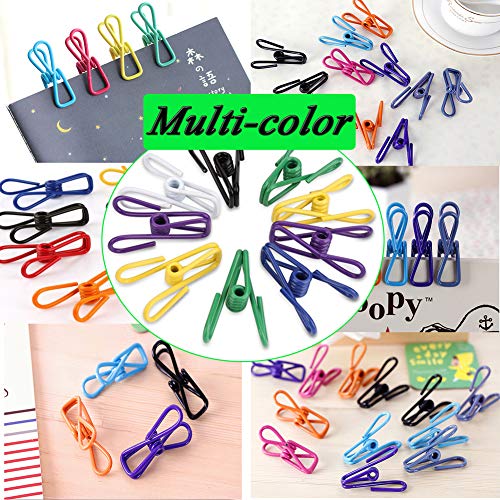 30 Pack Metal Clothespins Clips - Multi-Purpose Colored Utility Steel Wire Clips Pegs Holders in Basket Bin for Clothes Line, Kitchen Bag Sealing