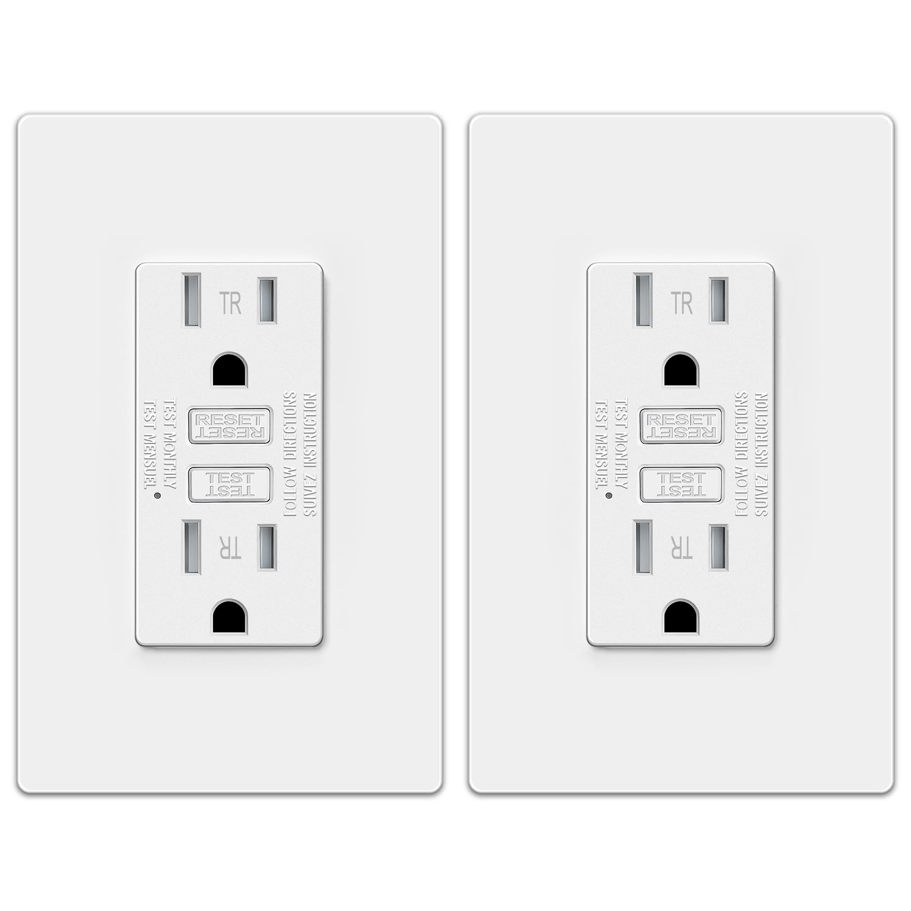 Photo 1 of ELECTECK 2 Pack GFCI Outlets 15 Amp, Tamper Resistant (TR), Ultra Slim GFI Receptacles with LED Indicator, Ground Fault Circuit Interrupter, Decor Wallplate Included, ETL Listed, White