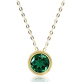 MAX + STONE 14K Gold Gemstone Pendant with 7mm Round Bezel Birthstone | Dainty Round Necklace for Women with Gold 18 Inch Cable Chain | Secure Clasp Pendants with Gift Box