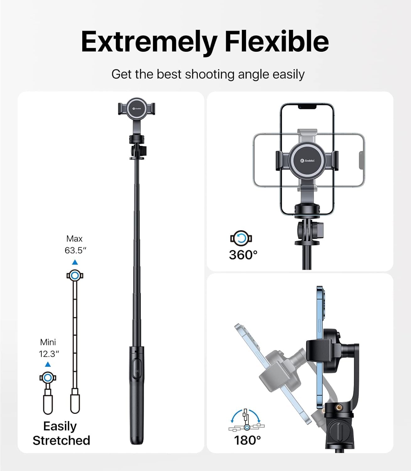 andobil MagStick Selfie Stick Tripod Compatible with MagSafe [Redefined Phone Tripod] 63.5