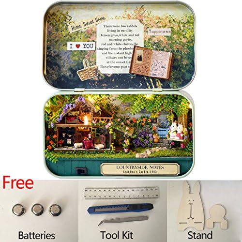 Box Theater Wooden Handmade Theme Dollhouse Miniature DIY Exquisite Retro Tin Box Art Handicraft Gift Cases Model &amp; Furniture (B1 Countryside Notes)