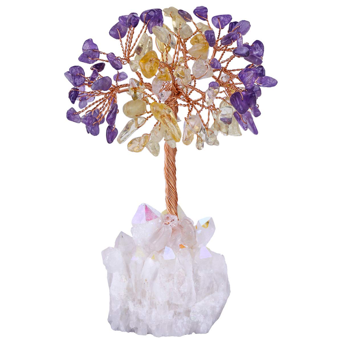 Nupuyai Amethyst Citrine Healing Crystal Tree with Gift Box, Good Luck Fengshui Bonsai Chips Stone Money Tree Figurine Spiritual Ornament for Home Office Decor