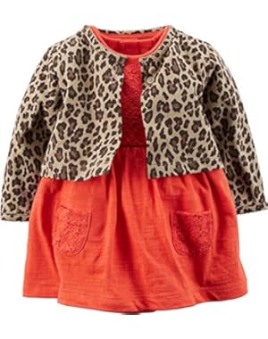 Baby Girls' 2-Piece Bodysuit Dress & Cardigan Set (18 Months, Cheetah)
