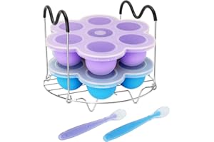 SUGAROOM Pressure Cooker Accessories with Silicone Egg Bites Molds and Steamer Rack Trivet with Heat Resistant Handles Compatible with Instant Pot Accessories 6, 8 Qt, 3 Pcs with 2 Bonus Spoons (Blue & Purple)