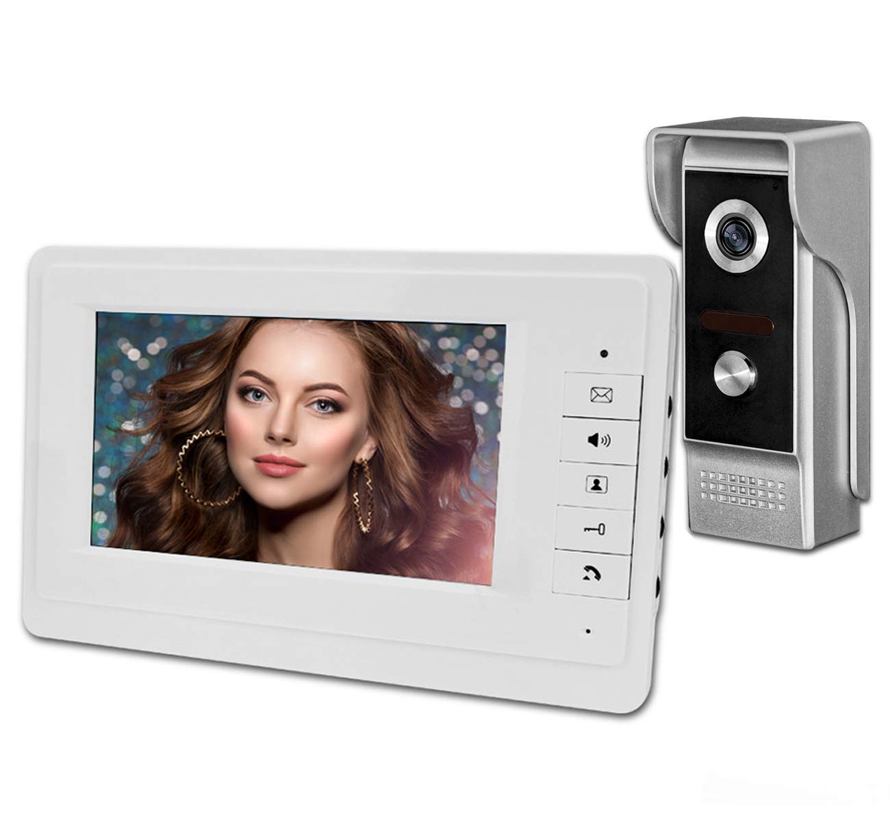 JASAG 7" Home Safe Video Doorbell Video Intercom System, IR Night Vision Camera and TFT Color Screen Monitor, Complete Video Door Phone Set with Waterproof Outdoor Unit, Can Be Wired for Unlocking