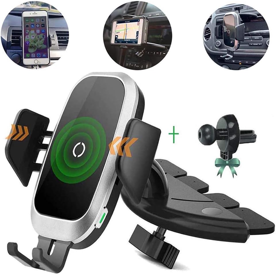 Wireless Car Charger Compatible with iPhone 15/14/14 Pro/14 Plus/13/12/11 Series, for Galaxy S24/S23/S22/S20/S10/S9, CD Slot Air Vent Clip Phone Mount, Wireless Charging Auto Clamping Phone Holder