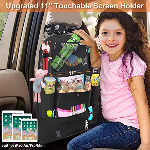 Car Backseat Organizer for Kids,Car Organizer Kick Mats Seat Back Protectors with Clear 10" Tablet Holder + 4 USB Charging Port Multi-use Storage Pockets for Baby Vehicles Travel Accessories(2 Pack)