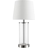 Globe Electric 67155 Maya 21" Fillable Table Lamp, Clear Glass and Steel Base, White Fabric Shade