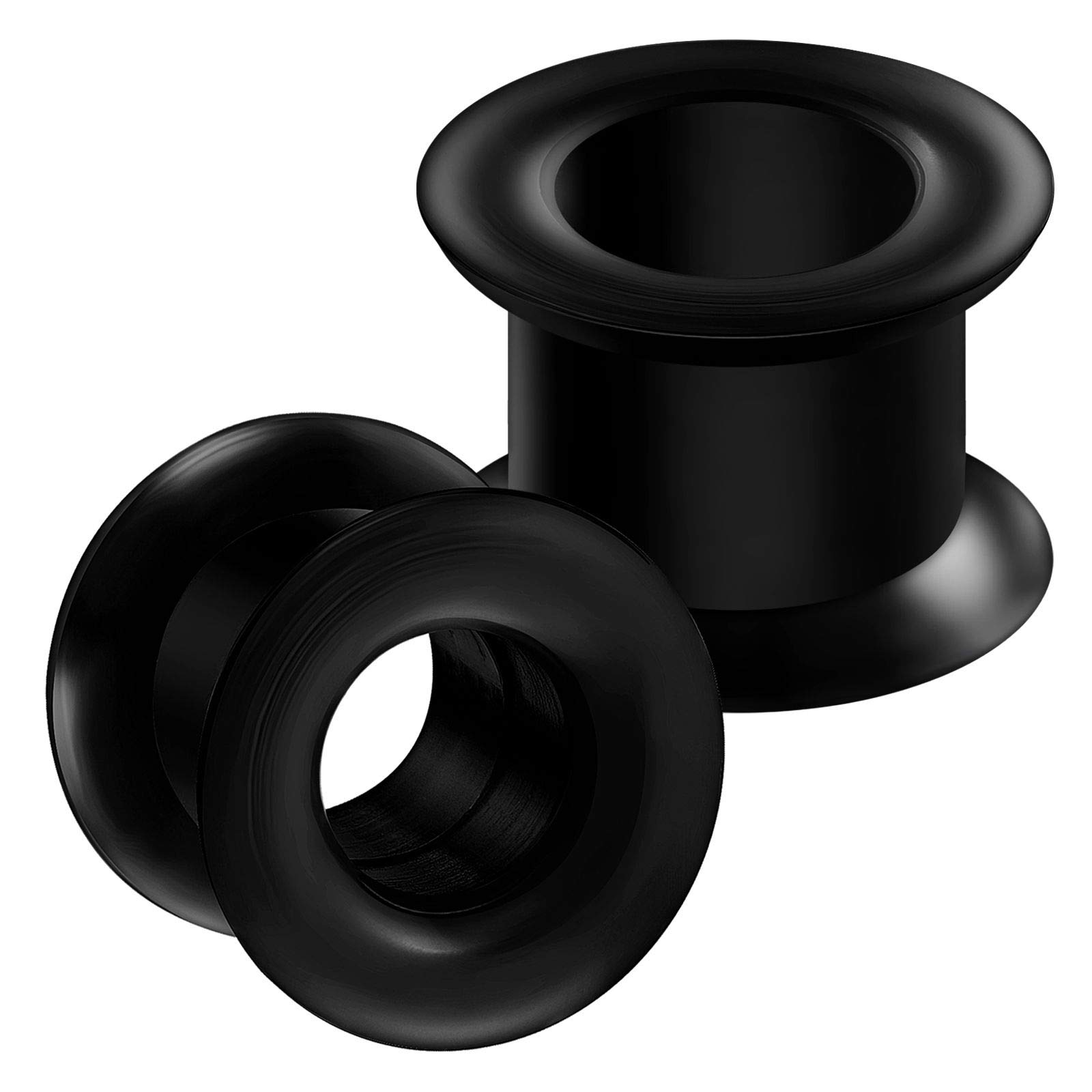 BanaVega 2pcs Black Silicone Double Flared Gauge Earring Tunnel Ear Lobe Piercing Jewelry Choose Sizes, Silicone