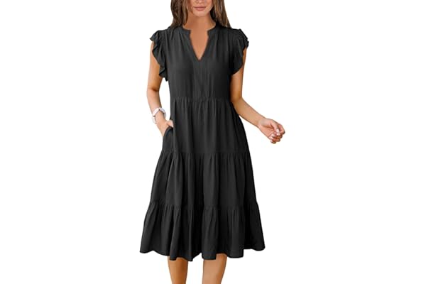 ANRABESS Womens Summer Dress Ruffle Sleeve V Neck Midi Dresses Fashion Casual Fit Flowy Tiered Boho Beach Vacation Sundress