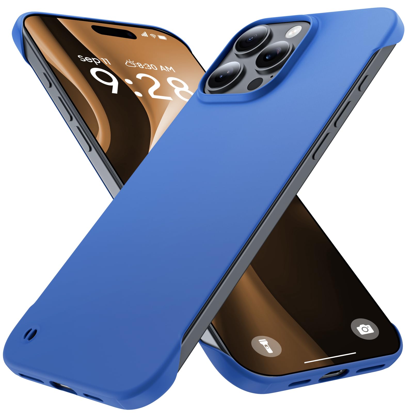 Photo 1 of GRECAZO Slim Borderless for iPhone 16 Pro Max Phone Case 6.9"(2024) Ultra-Thin Lightweight Frameless Matte Hard PC Cover Case with Pull Ring Shockproof Non Slip Rope,Suppor Wireless Charging-Blue