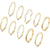 WFYOU 10 Pcs 1-2mm 18K Gold Plated Simple Rings for Women Band Knuckle Stacking Midi Rings Elegant Classic Minimalist Rings Comfort Fit
