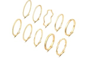 WFYOU 10 Pcs 1-2mm 18K Gold Plated Simple Rings for Women Band Knuckle Stacking Midi Rings Elegant Classic Minimalist Rings Comfort Fit