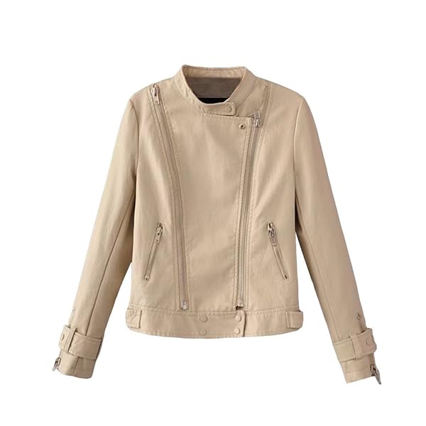KaiCran Women Faux Leather Jacket Biker Motorcycle Leather Jacket Zipper Jacket