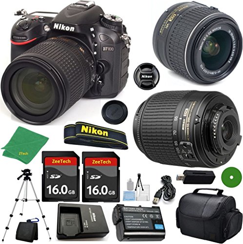 Nikon D7100 - International Version (No Warranty), 18-55mm f/3.5-5.6 DX VR, Nikon 55-200mm f4-5.6G ED DX Nikkor, 2pcs 16GB Memory, Camera Case
