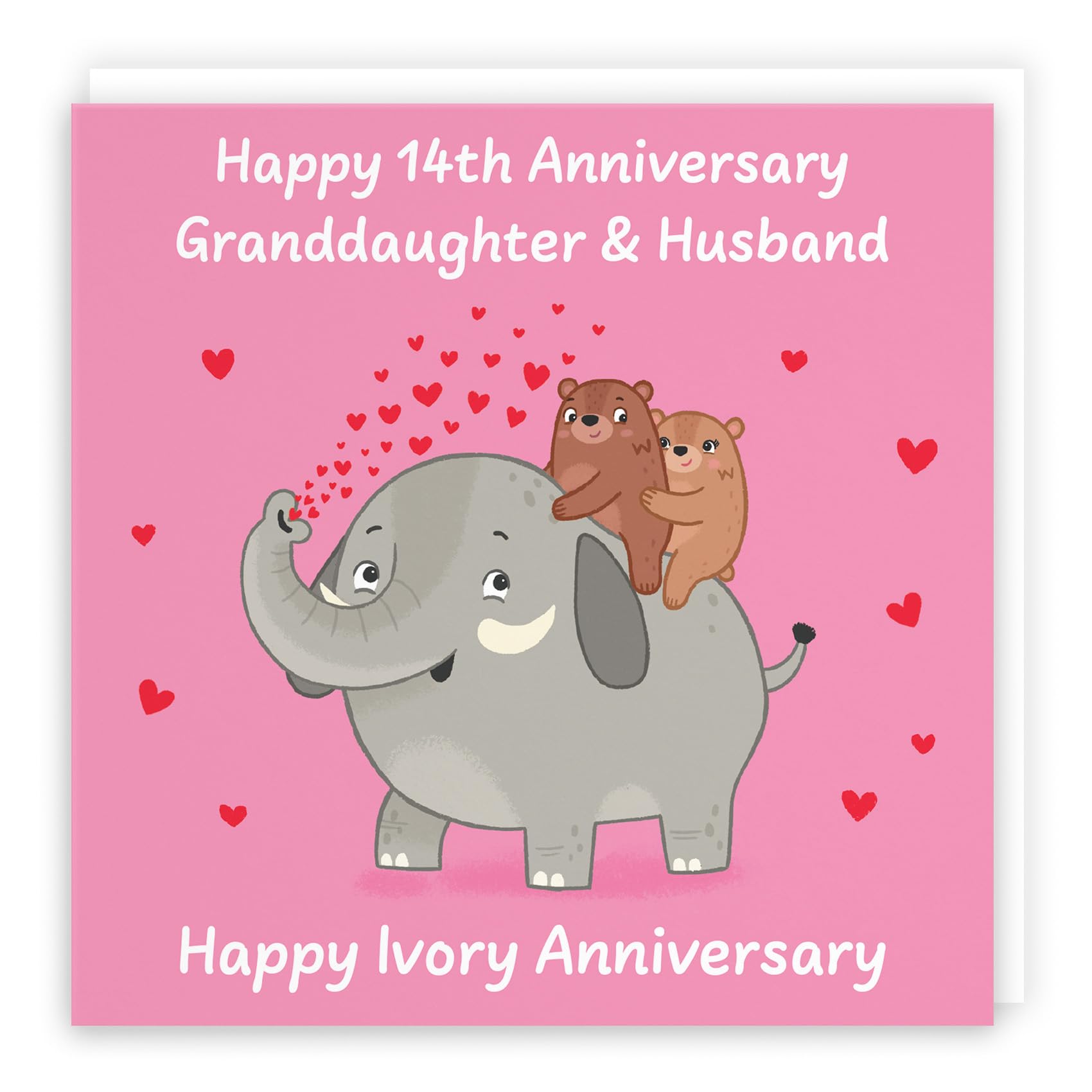 Hunts England - Granddaughter And Husband 14th Anniversary Card - Ivory Anniversary - 14 Years - Cute Fun Bears Card - Love Story Collection