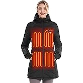 Venustas Women‘s Long Heated Jacket with Battery Pack, 100% Recycled Quilted Electric Puffer Winter Coat with Hood