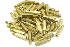 Hxchen M3 x 15mm + 6mm Male to Female Thread Brass Hexagon Hex Standoff Spacer Pillars - (50 Pcs)
