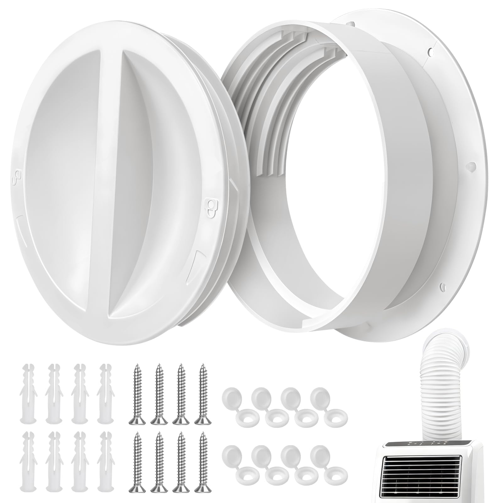 Photo 1 of SZHY-LINK Dual Size Wall Mount Connector 6 and 6.5 Inches for Portable Air Conditioner Vent Ac Exhaust Hose Coupler Compatible 6 and 6.5 in Hose Accessories Plug White Off Season Cover Plug 1Pack